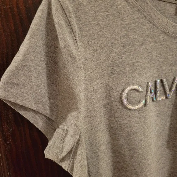 Calvin Klein Womens T-Shirt Gray Short Sleeve Raised Logo  Sz M NWT Preppy - Picture 4 of 8
